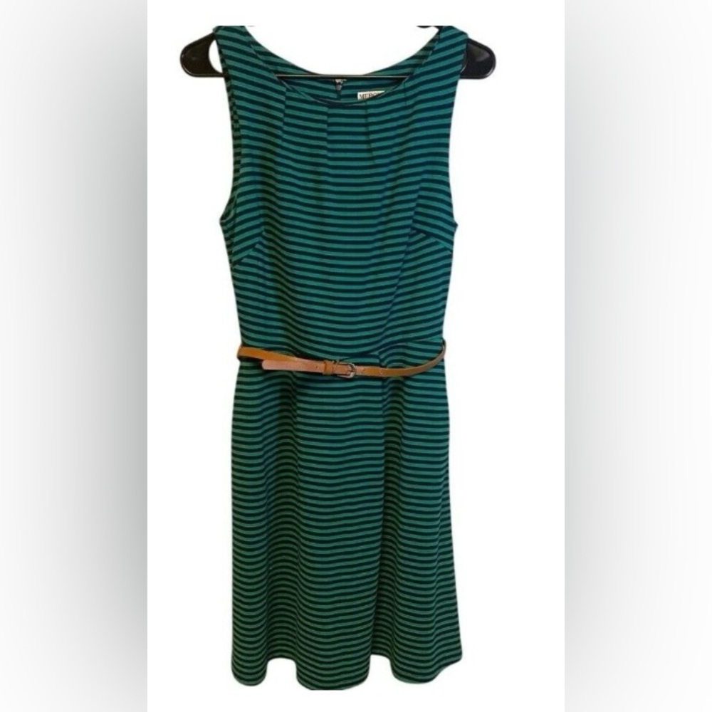 Merona Striped Dress Sleeveless Casual Green Blue Fit & Flare Small